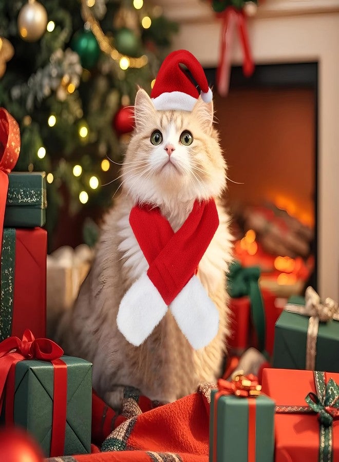 Maniaacer 6 Pcs Christmas Santa Hat with Scarf Pet Costume Set Holiday Outfit Costumes Pets Santa Hat Scarf Set for Pet Small Cat Dog Puppy Christmas Party Costume Dress Up Supplies - Image 5